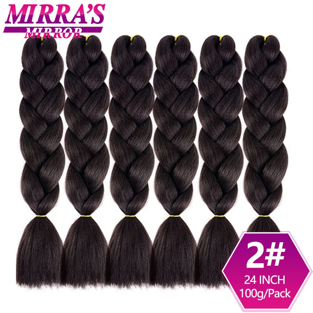 24inch Jumbo Braids Synthetic Hair For Box Braid Ombre Braiding Hair Extensions Three Tone Black Brown Blue Pink Mirra’s Mirror