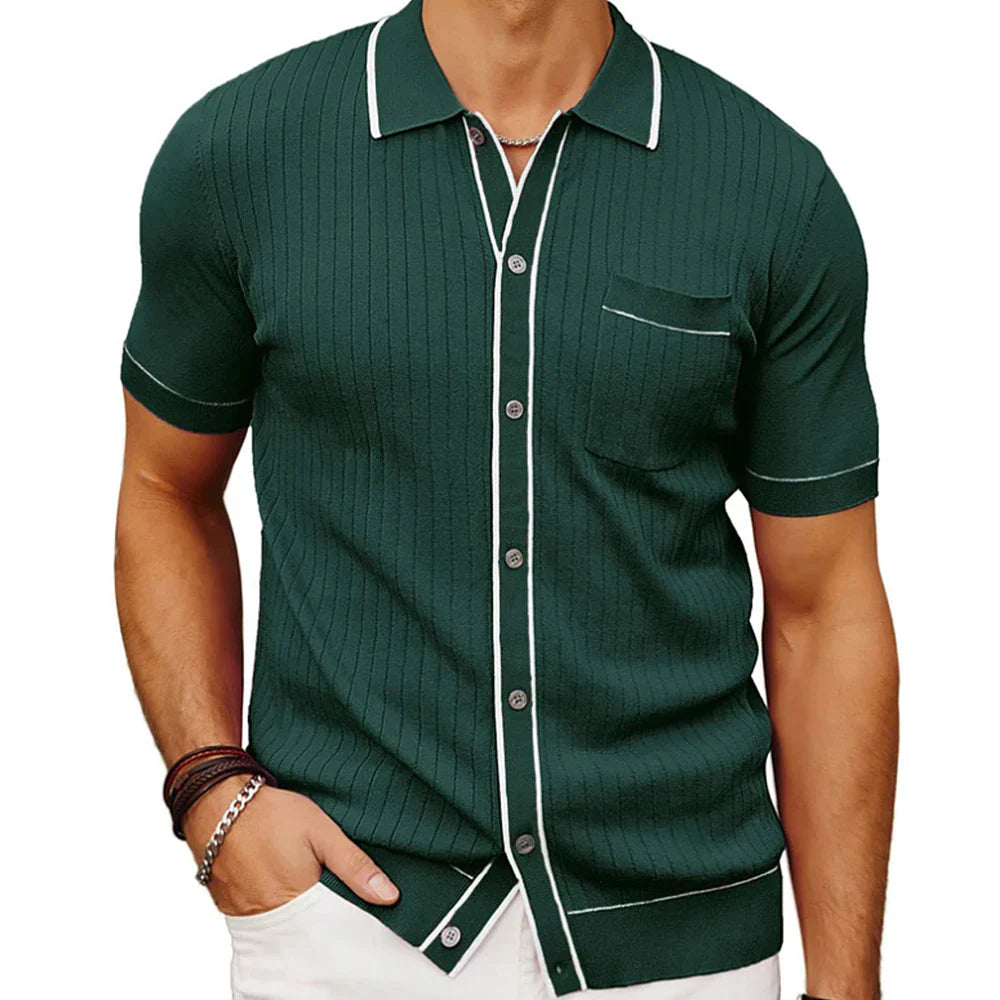 Men's Luxury Knitted Short Sleeve Polo Shirt Casual Patchwork Lapel Button-down Fashion Knitwear Summer Clothing 2024 New