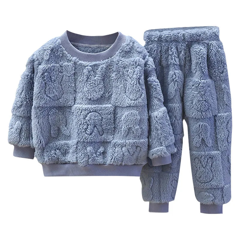 Children Clothes New Fall Winter Pajamas Set Thickened Warm Loungewear  Boys Girls Long Pajamas Top+Pants Two-piece Set