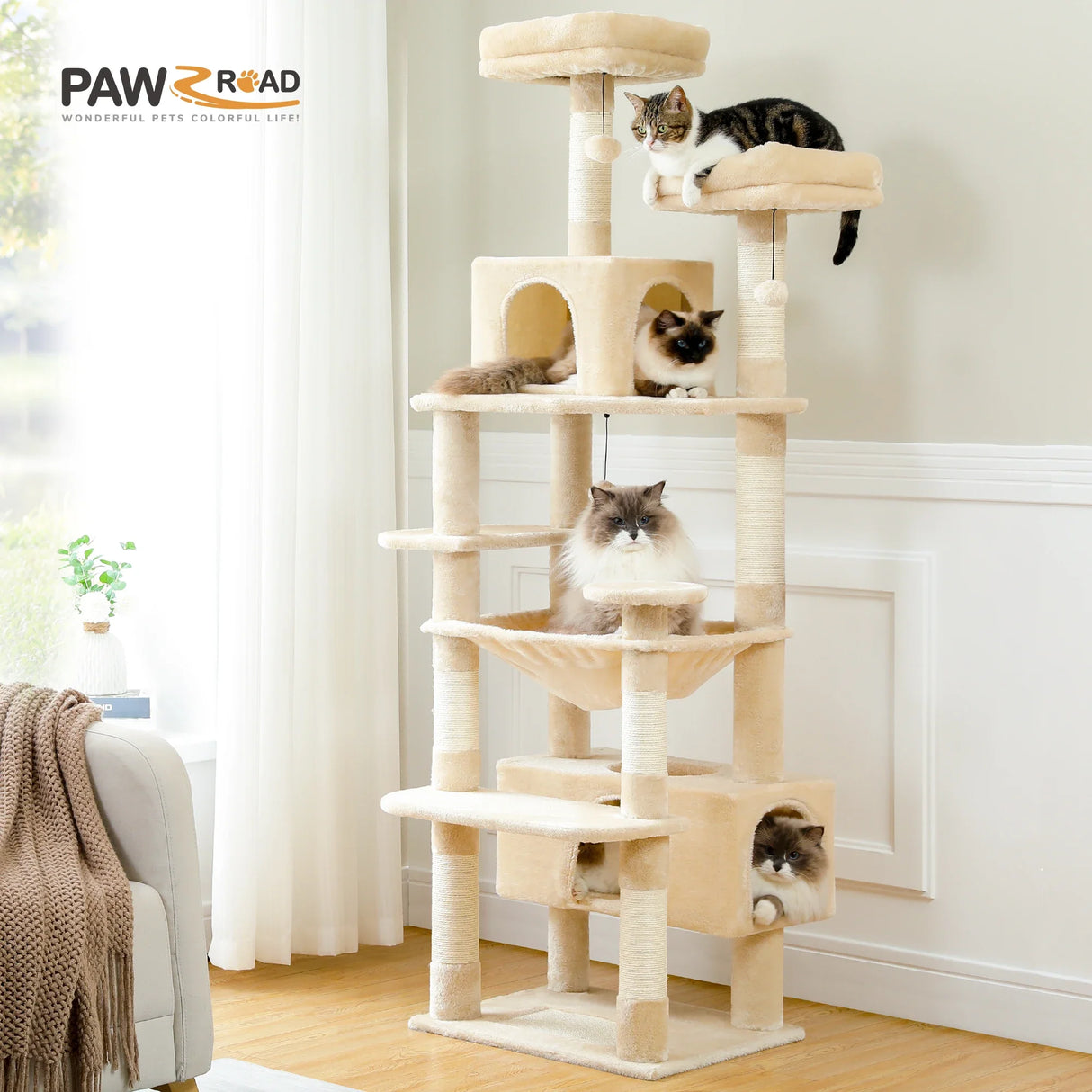 Luxury Pet Cat Tree House Condo Furniture Multi-Layer Cat Tower with Ladder Natural Sisal Scratching Post Climbing Jumping Toy