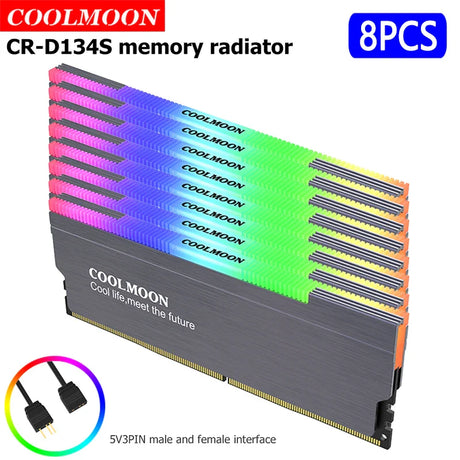 COOLMOON CR-D134S RAM Heat Spreader 5V 3PIN Male/Female Addressable Memory Cooler Heatsink Support RGB Controller for Desktop PC