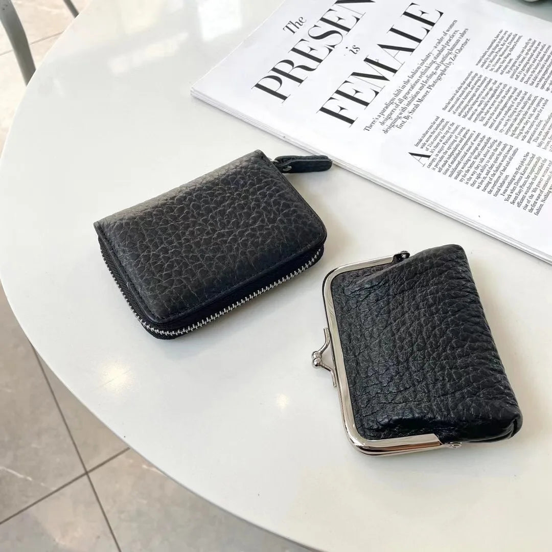 Custom Letters Fashion Women Genuine Leather Short Double Clutch Wallet Large Capacity Card Holder Soft Zipper Small Coin Purse