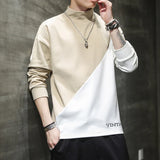 Casual Half High Collar Sweatshirts Men's Clothing Stylish Contrasting Colors Spliced Spring Autumn Letter Embroidery Pullovers