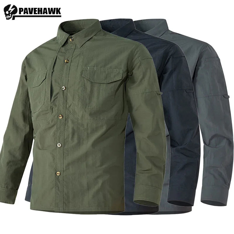 Mens Cargo Shirt Quick Drying Tactical Hiking Tops High-quality Thin Military Multi Pocket Breathable Male Shirt Plus Size 6XL