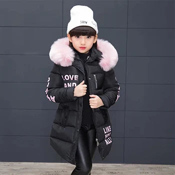 Big Size Winter Girls Jackets Keep Warm Thicken Christmas Coat Autumn Hooded Zipper Waterproof Outerwear Kids Clothes 3-12 Years