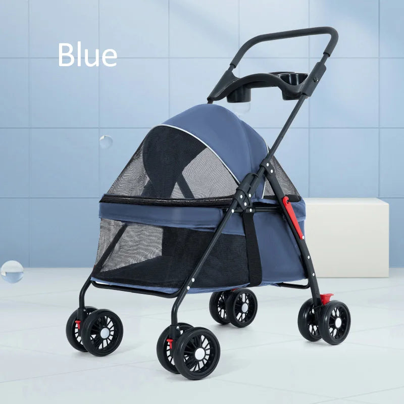 Pet Products Dog Cat Carrying And Strollers Folding Pet Cart Carrier With Wheels Puppy Conveyors Trolley Car For Small Animals