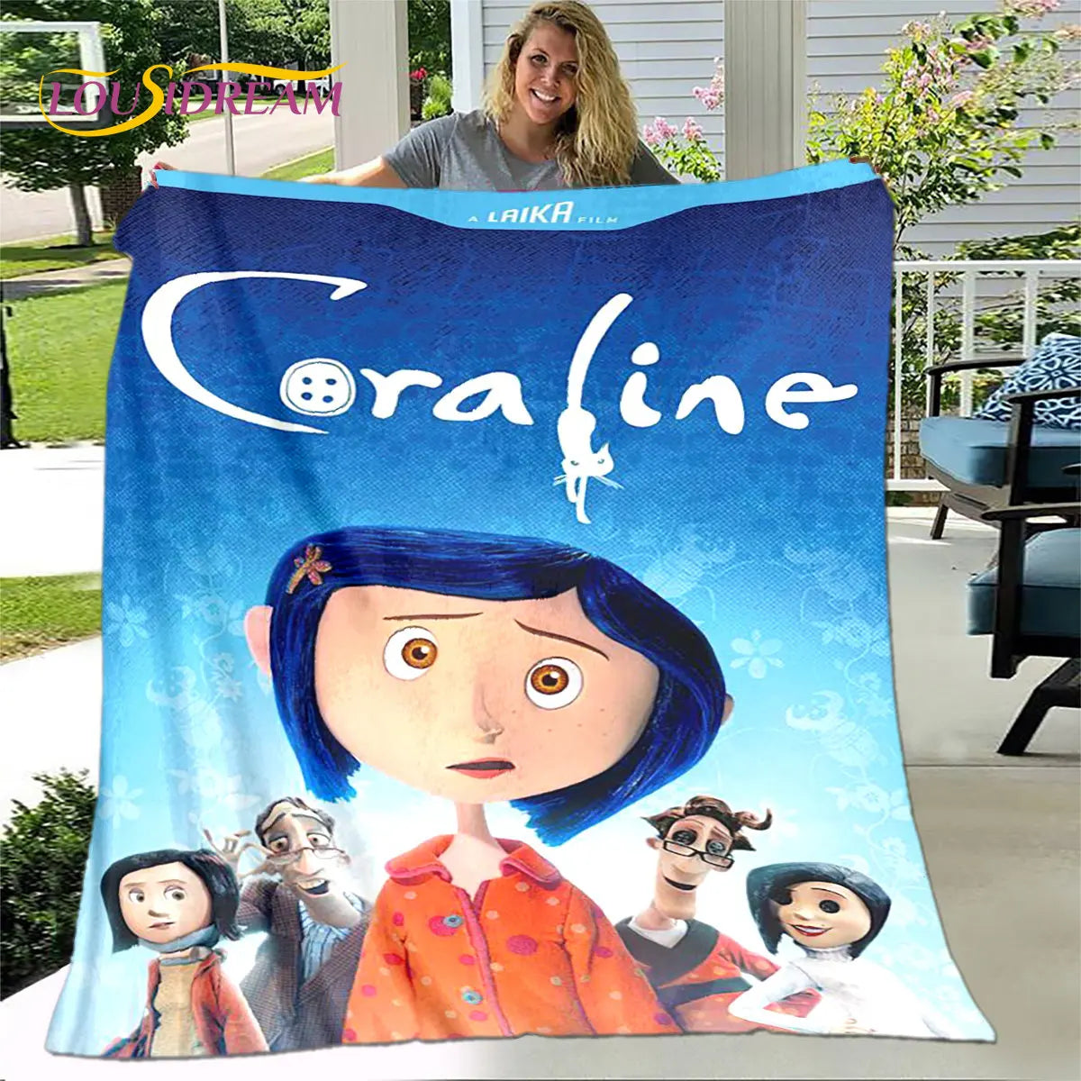 3D Cartoon Coraline Blanket,Flannel Blanket Throw Blanket,Children's Warm Blanket for Home Living Room Bedroom Beds Sofa Office