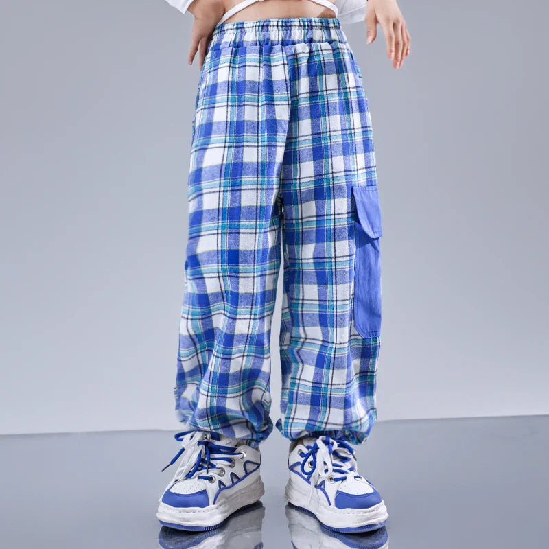 Girls Hip Hop Cool Shirt Street Dance Baggy Cargo Pants Children Crop Plaid Jacket Streetwear Kids Jazz Joggers Clothes Sets