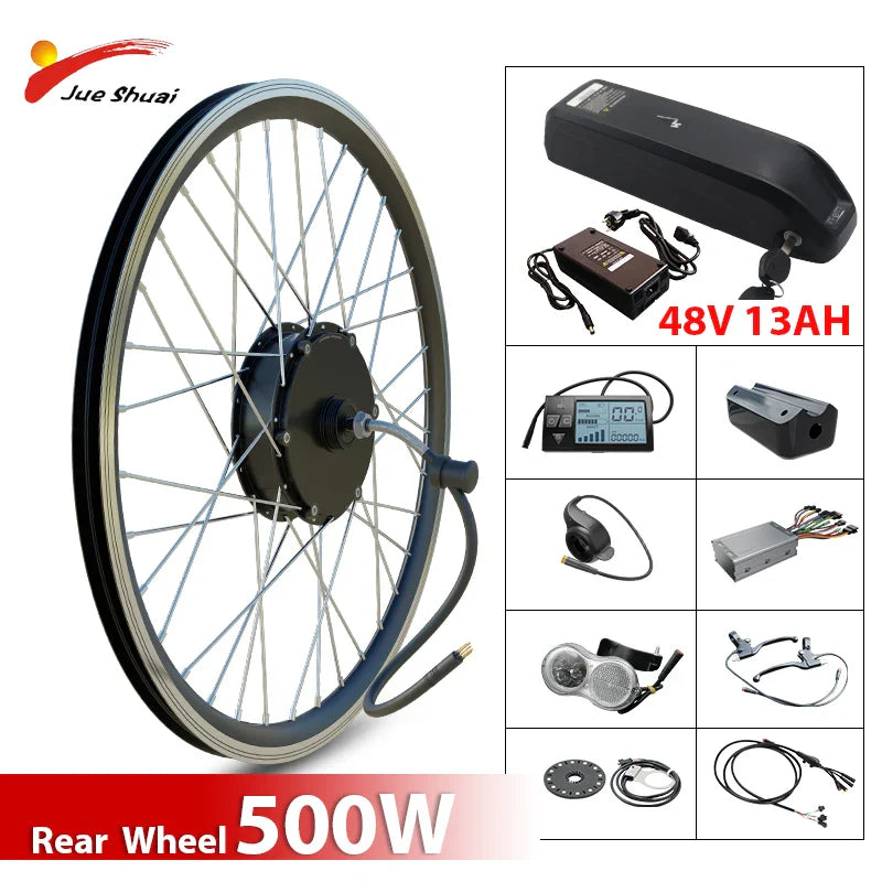 36V 48V 500W Ebike Conversion Kit 15/20/24AH Hailong Battery Front Rear Wheel Hub Motor 20 26 27.5 29 inch 700C Electric Bicycle