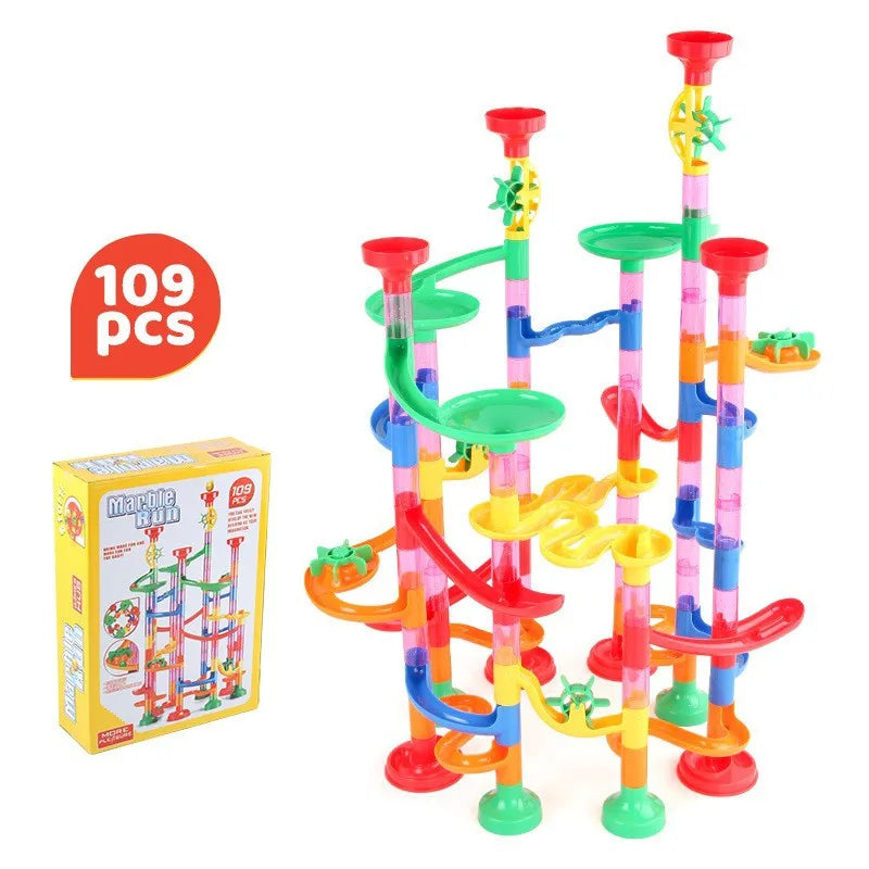 29-197pcs Set DIY Construction Marble Run Race Track Building Blocks Kids 3D Maze Ball Roll Toys Children Christmas Gift