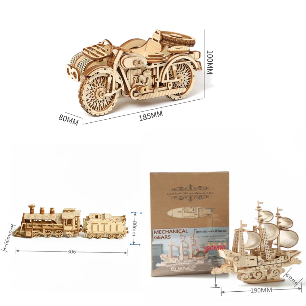 Kinds 3d Wooden Puzzles Jigsaw for Child Assembling DIY Mechanical Models Blocks Toy To Build Boys Motorcycle Air Ship Car Train