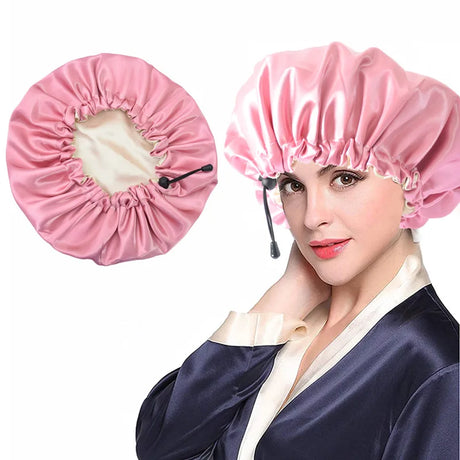 Ladies Satin Nightcap Solid Color Simple Drawstring Adjustable Hair Care Bandana Double Sided Shower Cap Chemo Head Cover