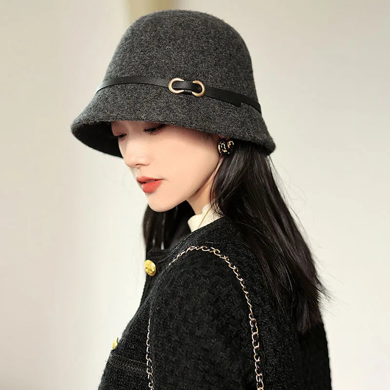 New wool bucket hat Women's warm autumn and winter thickened fisherman's hat Panama plush basin hat Women's hat