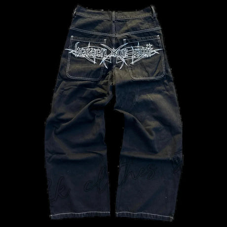 Harajuku Y2K men jeans vintage goth  Skull Embroidery Washed wide leg jeans streetwear Men Women Straight Casual baggy jeans