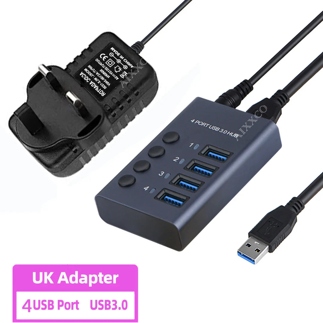 Metal USB 3.0 Hub Multi USB Splitter 4/7/10Ports Use Power Adapter Multiple Expander 2.0 Hub With Switch For Laptop Accessoriess