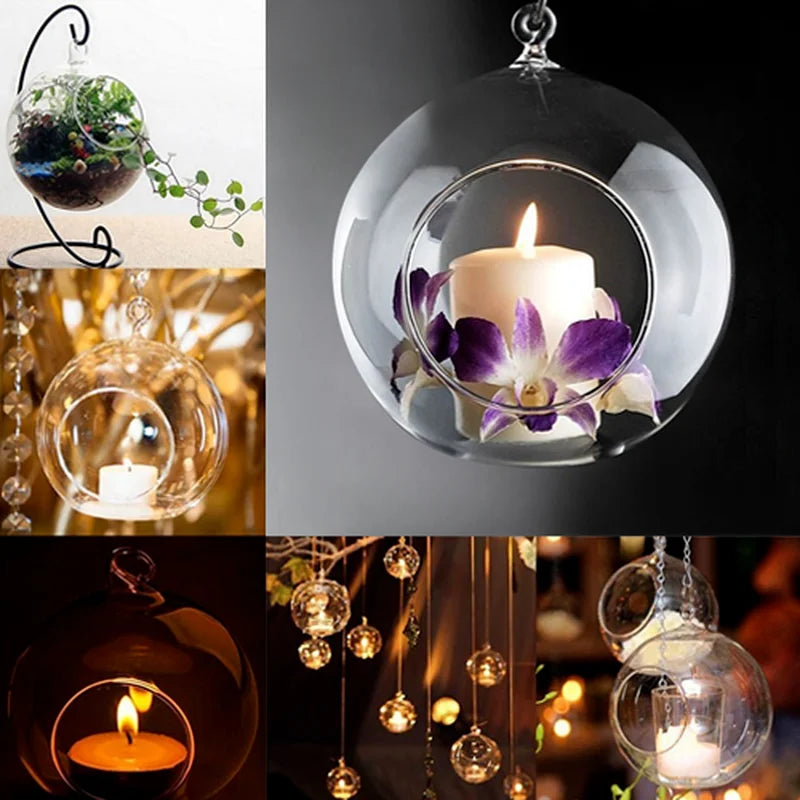 6/8cm Glass Candle Holder Hanging Tealight  Globes Terrarium Wedding Candlestick Vase Home Bar Decor for Wedding Party DIY Gifts