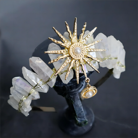 Raw crystal crown The sun goddess crystal Tiaras jewelry hair accessories sun headband photography props dress party gifts