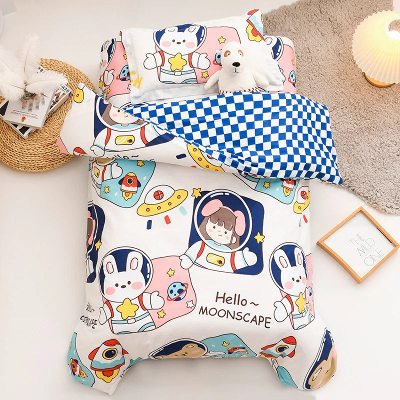 3Pcs Cartoon Cotton Crib Bed Linen Kit Baby Princess Bedding Set Includes Pillowcase Bed Sheet Duvet Cover Without Filler