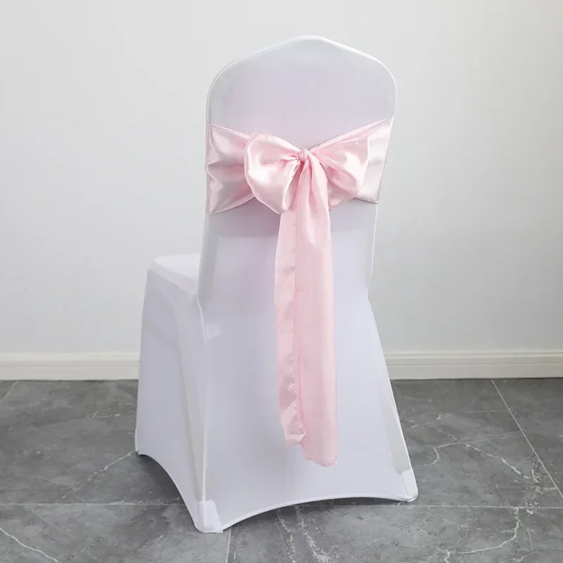 40PCS 17x275cm Rose Gold Satin Chair Sashes Bows Chair Cover Ribbons for Wedding Banquet Party Baby Shower Event Decorations