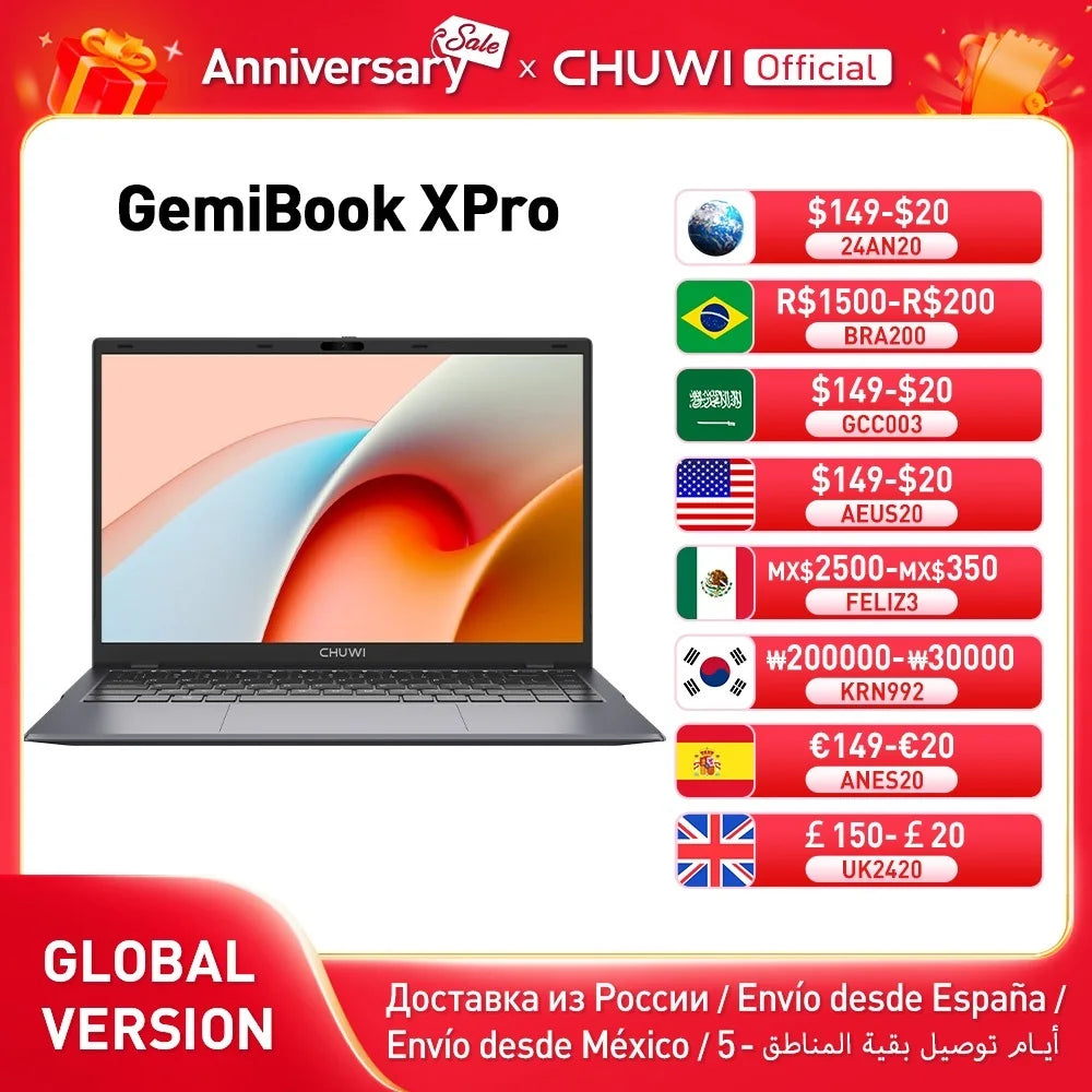 CHUWI GemiBook XPro Intel N100 Laptop 8GB RAM 256GB SSD 14.1-inch UHD Screen Intel N100 Processors Windows 11 Notebook PC