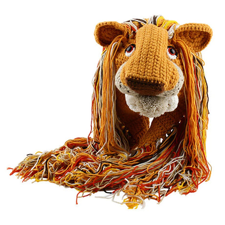 Winter Cartoon Animal Wig Hat Knitted Handmade Lion Hat Caps Cosplay Party Fun Hat Beanie