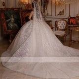 Haute Couture Gorgeous The Bride Dress With Long Sleeve Lace Applique Sequin O-Neck Beaded Floor-Length Bespoke Wedding Dress