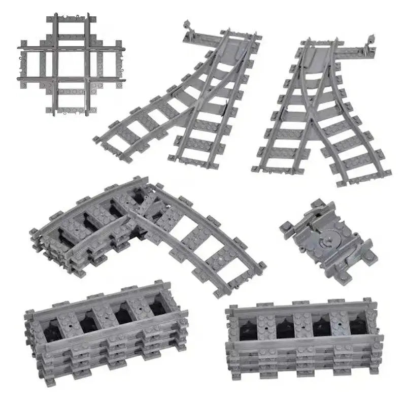 City Train Track Building Block Set 100PCS Soft Straight Curve Flexible Switch Railway Tracks Rails DIY Toys For Boys