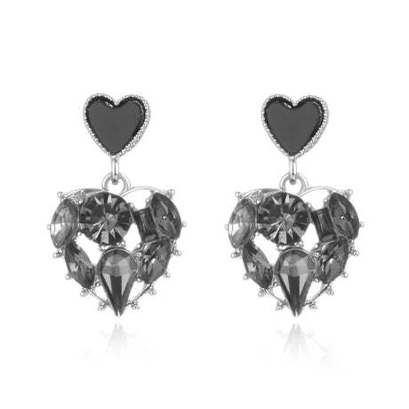 2023 New Trendy Crystal Love Heart Dangle Stud Earrings For Women Black Shiny Tassel Drop Girl Party Birthday Jewelry Gifts