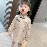 Cheongsam Girl Chinese Style Dress Female Retro National Style Satin Qipao Dress Baby Broken Flowersr Performance Hanfu