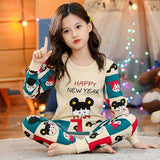 Autumn Cotton Sleepwear Sets for Children Baby Girls Lovely Heart Pajamas 2Pcs Long Sleeve Shirts+Pants Loungewear Kids Clothing