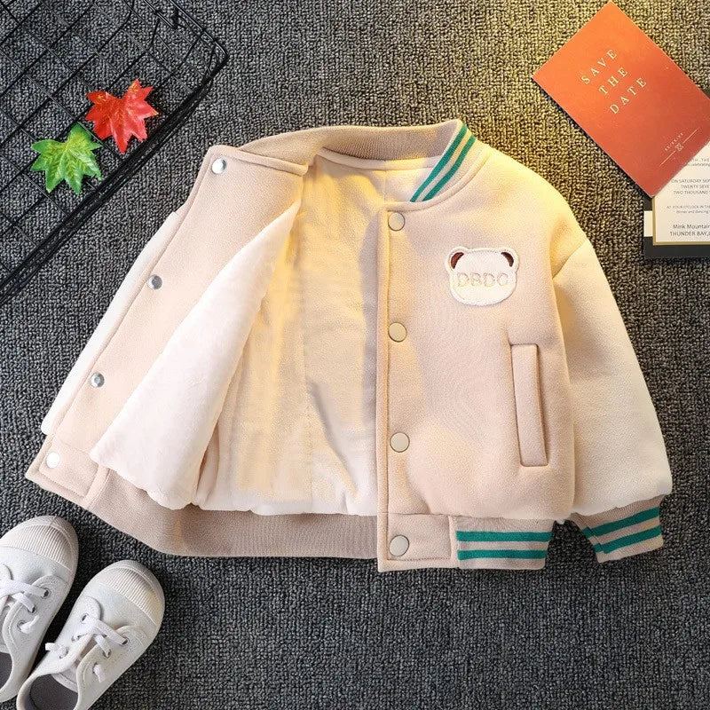 Autumn Winter Baby Boys Thickened Plush Jacket Coats Baseball Clothes Child Fashion Warm Fleece Cotton Padded Clothes Outerwear