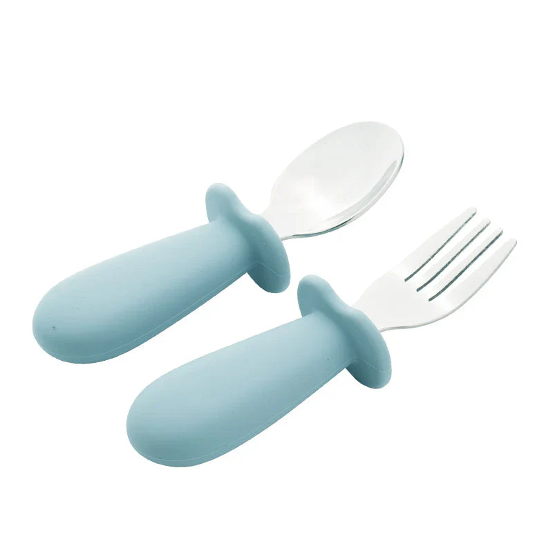 Solid Color Baby Gadget Tableware Set Children Utensil Stainless Steel Infant Food Feeding Spoon Fork Toddler Dinnerware Cutlery