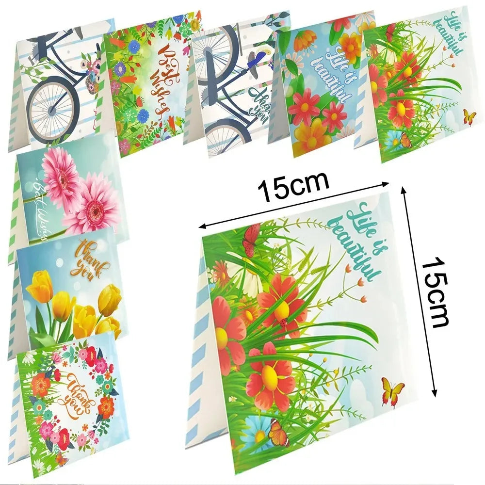 AZQSD Diamond Painting Greeting Card Blessing Christmas 6/8/12pcs Happy Birthday Animal Flower Landscape Envelope Postcard