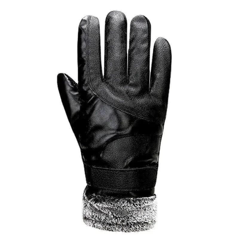 Leather Gloves Men's Winter Fleece Thickened Warm Touch Screen Windproof Waterproof Driving Motorcycle Riding Gloves Women's Win