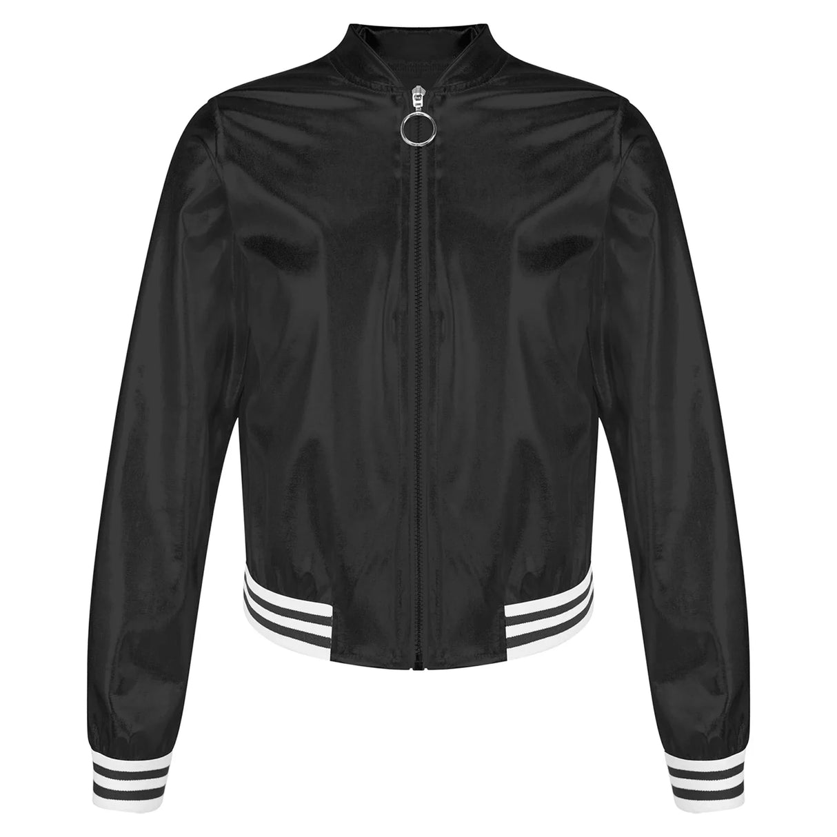 Kids Girls Shiny Baseball Jacket Bolero Disco Blazer Street Dance Wear Long Sleeve Metallic Zipper Bomber Coat Outerwear