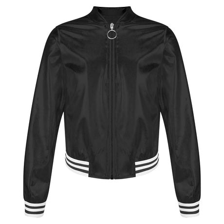 Kids Girls Shiny Baseball Jacket Bolero Disco Blazer Street Dance Wear Long Sleeve Metallic Zipper Bomber Coat Outerwear