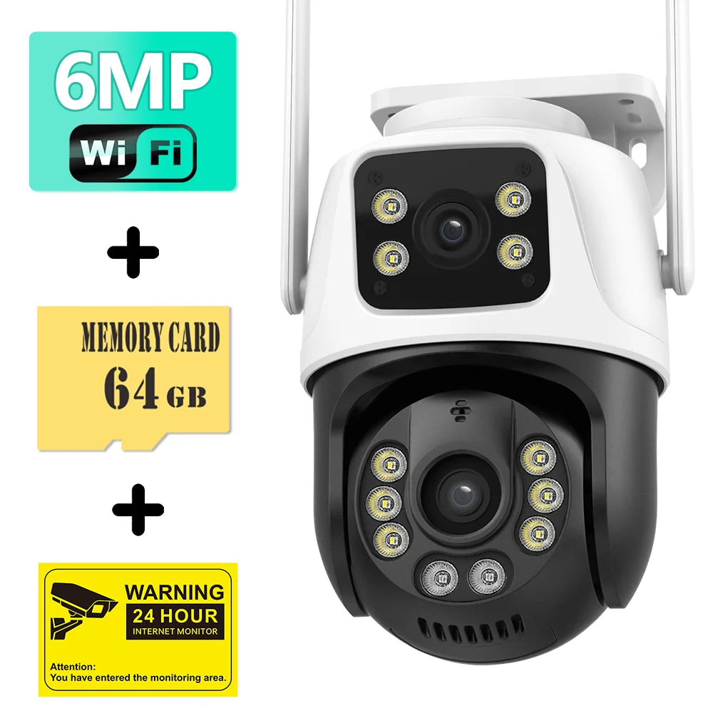 9MP 4K HD WiFi IP Camera Outdoor 8X Zoom Three Lens Dual Screen PTZ Cam Auto Tracking 8MP Security Video Surveillance CCTV Alexa