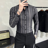 British Style Autumn New Striped Shirts Mens Long Sleeve Business Slim Fit Casual Shirt Homme Social Formal Wear Blouses 4XL-M