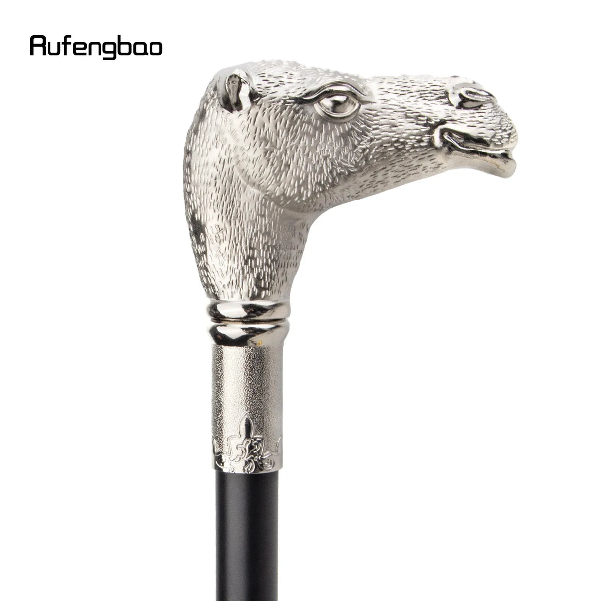 Silver Camel Head Walking Stick with Hidden Plate Self Defense Fashion Cane Plate Cosplay Crosier 93cm