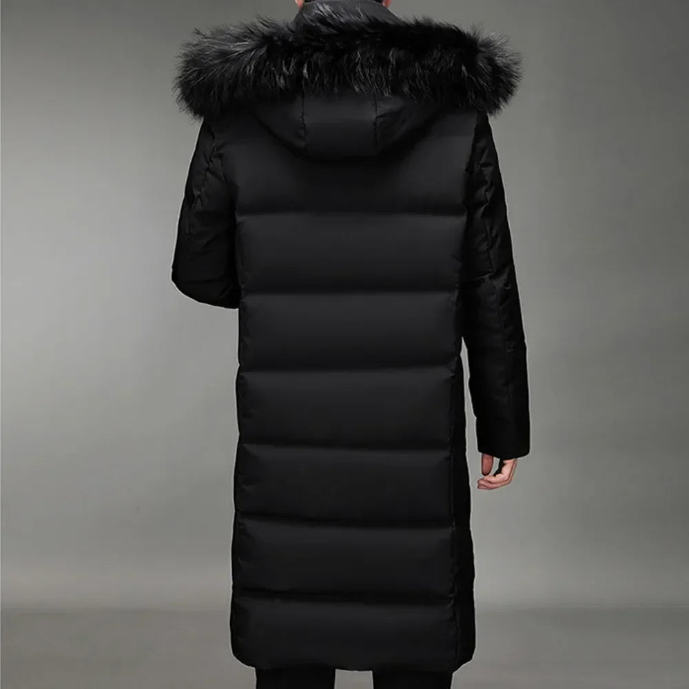 Fashion Men's Winter Long Down Coat Fur Hooded Windproof Warm Thick Jacket