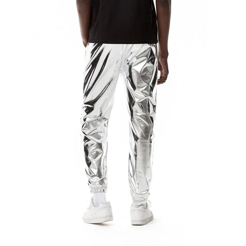 Mens Shiny Silver Metallic Jogger Sweatpants Hip Hop Wet Look Trousers Men Club Party Festival Prom Streetwear Pantalones Hombre