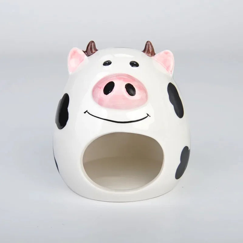 Summer Cooling Ceramic Nest Cartoon Cow Mini Pet Bed For Hamster Golden Bear Rats Guniea Pig  Small Animals Habitat Cage House