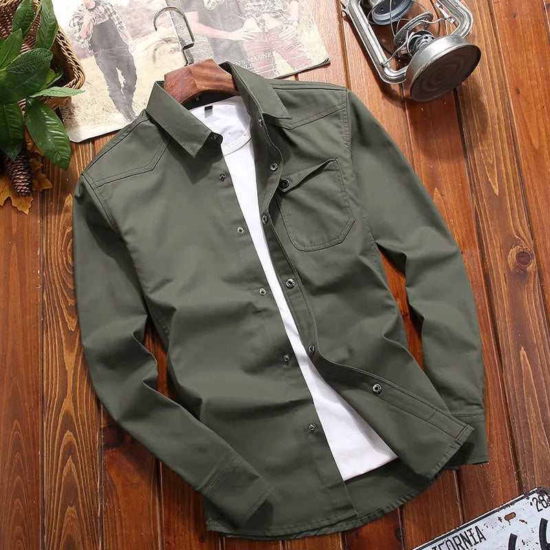 Men's Shirts Military Casual Shirt Cotton Khaki Retro Slim Fit Army Pocket Long Sleeve Vintage Jacket Streetwear Drop Shipping