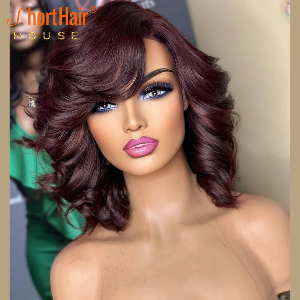 Honey Blonde Lace Front Wig Human Hair Burgundy Transparent Lace Deep Wave Frontal Wig Short Bob Human Hair Wigs for Black Women