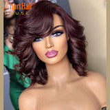 Honey Blonde Lace Front Wig Human Hair Burgundy Transparent Lace Deep Wave Frontal Wig Short Bob Human Hair Wigs for Black Women