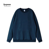 10.6oz 300gsm Cotton Pullover Sweater Men Solid Color Long Sleeve Round Neck Hoodless T-shirt Spring Autumn Coat Women