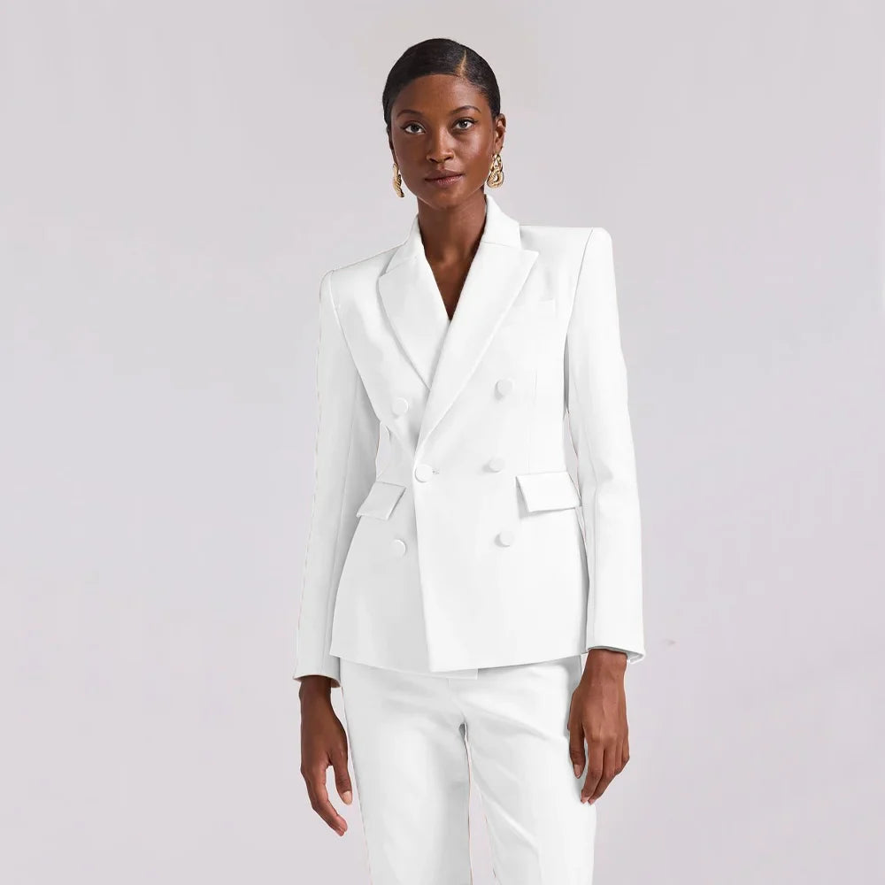 Business Suit for Women Suits Sets 2023 Women's Two-piece Suit Serge Double-breasted Slim Fit Chic and Elegant Woman Pants Set