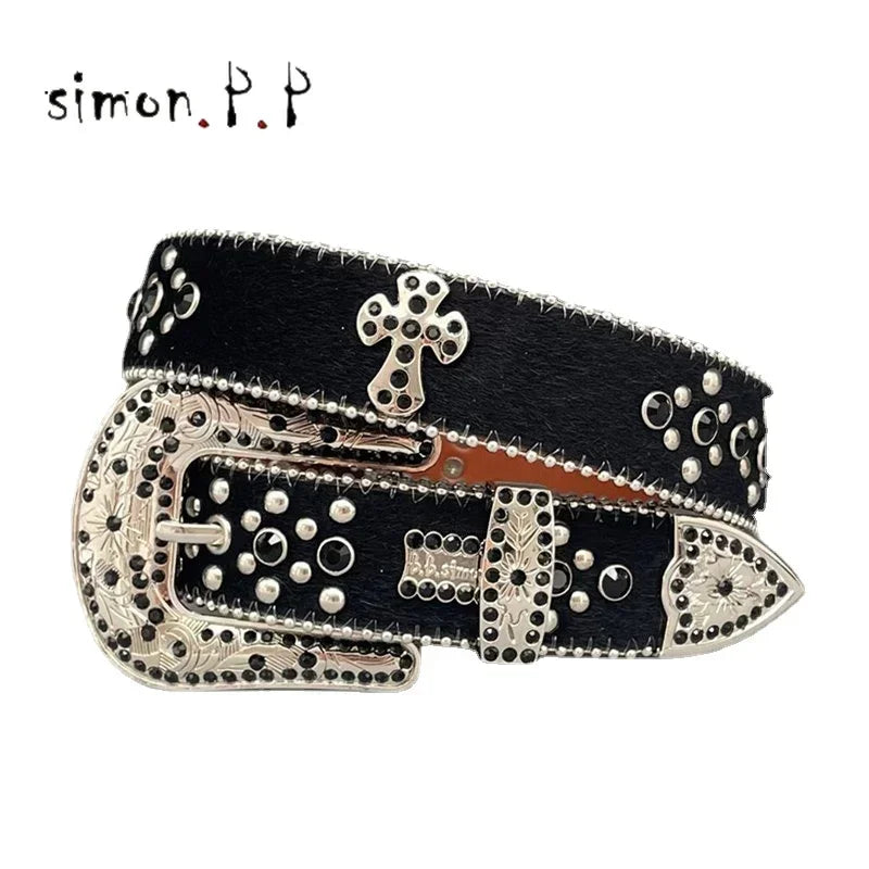 Punk Rock Colorful Rhinestones Belt Studded Western Bling Belts Y2K for Women Men Cowgirl Cowboy with Diamond Ceinture Femme