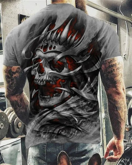 Men's Horror Skull Print 3d Printed Vintage T-shirt Classic Casual Summer Crew Neck Short Sleeve Oversized T-shirt Hip Hop