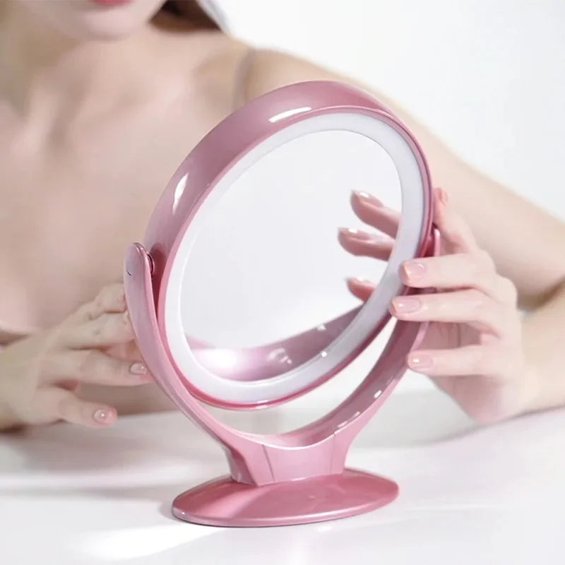 Makeup Mirror with Light Double-Sided 1X/7X Magnifying Mirror USB Rechargeable 360° Rotating Freestanding LED Mirror Makeup